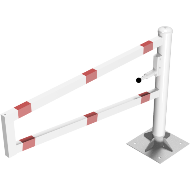Swiveling gates | to be fixed by plugs, hot-dip galvanized and white coated with red reflecting rings | total width: 1500 mm | for padlock